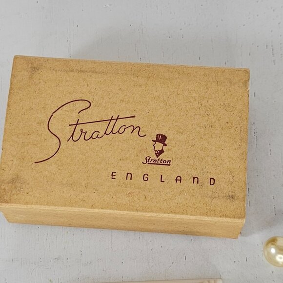 Vintage Stratton 10-Year Plate Gold Filled Fronts Faux Pearl Buttons With Box - Picture 5 of 8